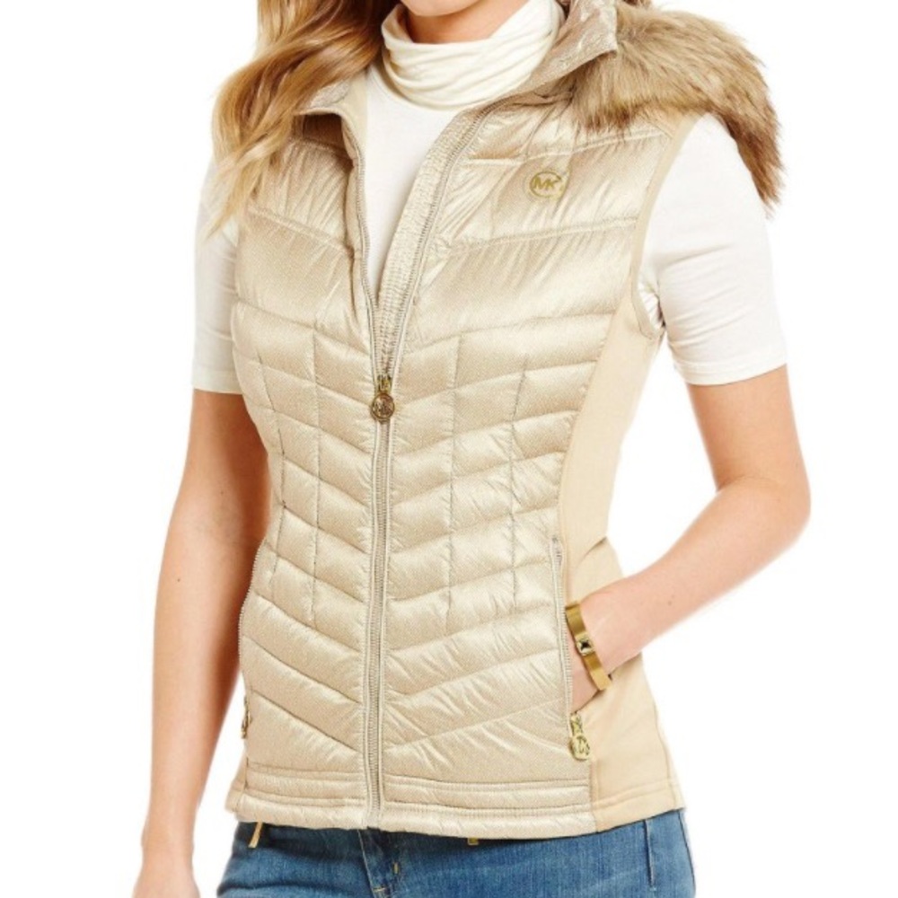 Michael Kors Puffy Vest with Faux Fur Hood